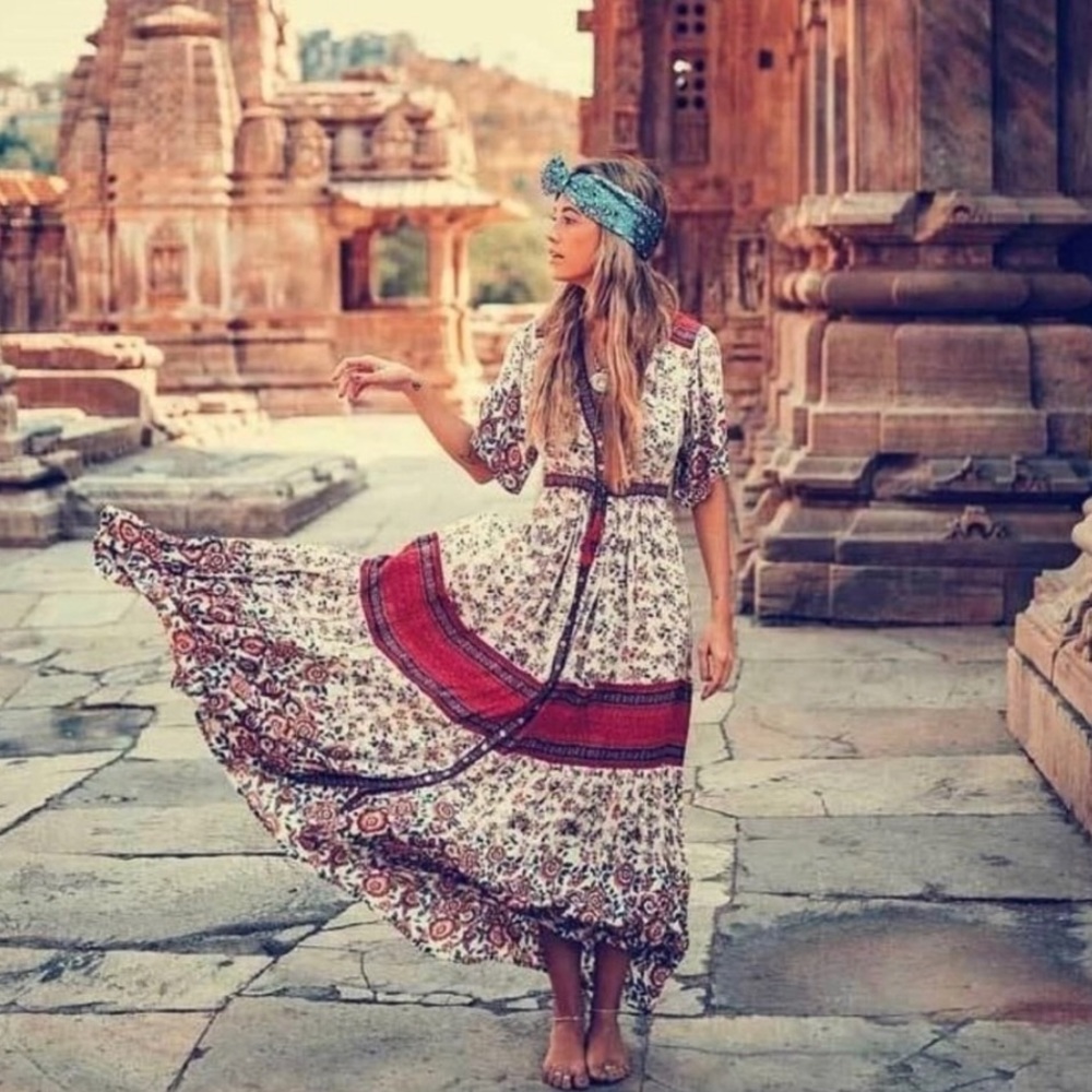 Boho Elle Rosewood Floral Maxi Dress Gown - Picture 3 of 7